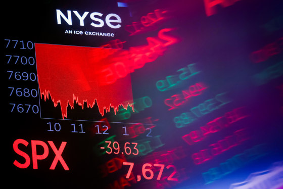 An S&P 500 chart is seen on a screen