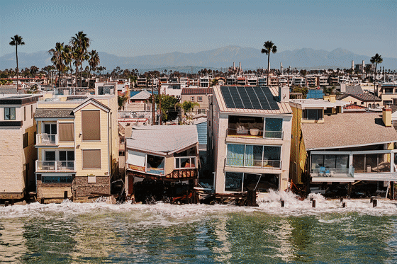 Several Houses along the 6400 block of Seaside Walk at the The Peninsula in Long Beach, Calif., on Oct. 15, 2026.