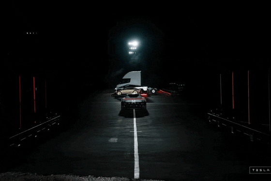 Tesla Roadster jumps cars during a demonstration