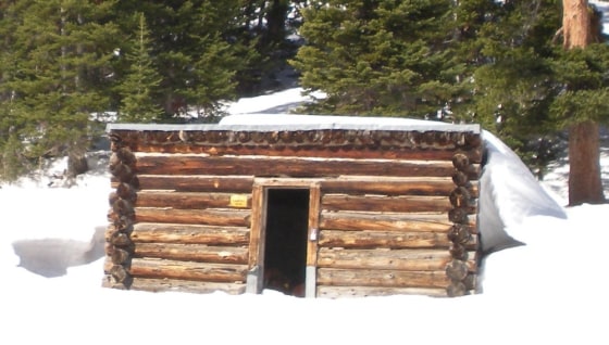 Hikers found dead cows inside this U.S. Forest Service cabin, located in the mountains near Aspen, Colo. The outline of one carcass is seen through the doorway.