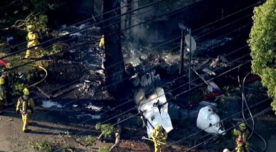 The scene of a small plane crash in West Los Angeles.