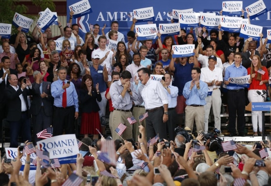 Republican presidential candidate Mitt Romney and his vice presidential running mate Rep. Paul Ryan a welcome home rally Sunday, Aug. 12, in Waukesha, Wis.