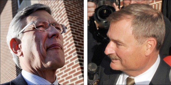 Former Penn State University athletic director Tim Curley, left, and ex-Penn State Vice President Gary Schultz are charged with lying to a grand jury investigating suspected child abuse involving the university's former defensive coordinator Jerry Sandusky.