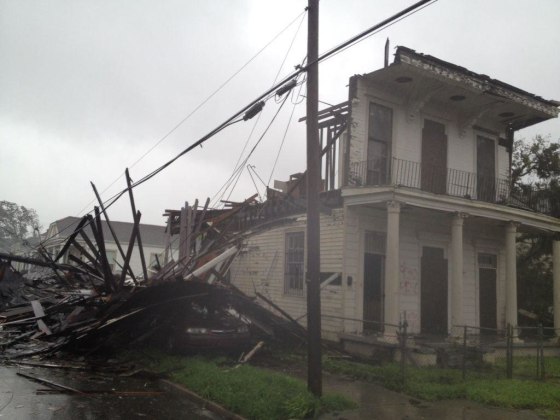 The Katrina-ravaged home recently purchased by the Perrys, devastated by Hurricane Isaac early this morning before they could revitalize it.