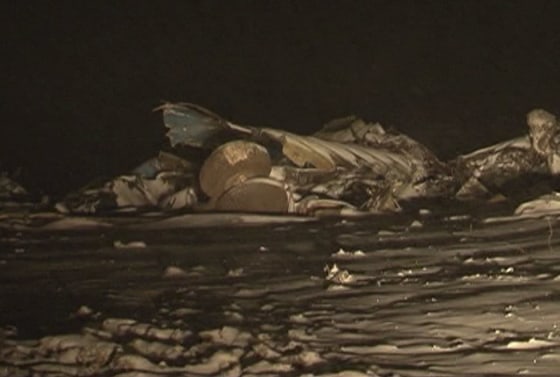 The remains of a military transport plane that crashed near Shymkent on December 25, 2012 are shown.