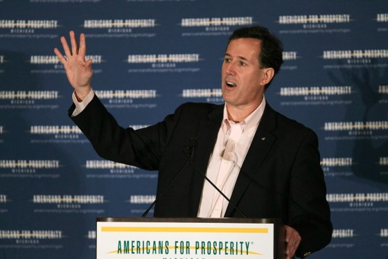 TROY, MI - FEBRUARY 25: Republican presidential candidate, former U.S. Sen. Rick Santorum speaks at the Americans for Prosperity Presidential Forum during a campaign stop on February 25, 2012 in Troy, Michigan. Michigan residents will go to the polls on February 28 to vote their choice for the Republican presidential nominee. (Photo by Scott Olson/Getty Images)