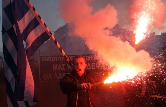 Greek police officers protest in front of the Greek parliament in Athens on Feb. 28, 2012. Protesters oppose new austerity measures imposed by the Greek government.