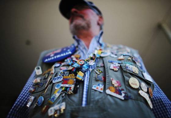 Australian pin collector David Blair looks on ahead of the London 2012 Olympics at the Olympic Park on July 26, 2012 in London, England.