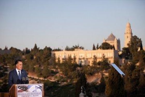 Romney and his teleprompter in Jerusalem.