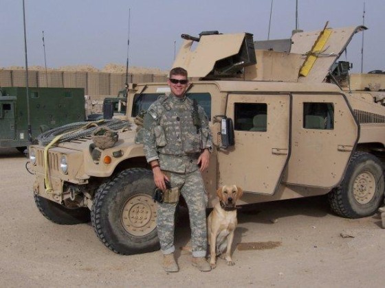 Former Sgt. Logan Black and his bomb-sniffing dog, Diego, are pictured in April 2006. The pair swept for improvised explosive devices and other weapons in Iraq. Black, who has post-traumatic stress disorder, is campaigning to adopt Diego.