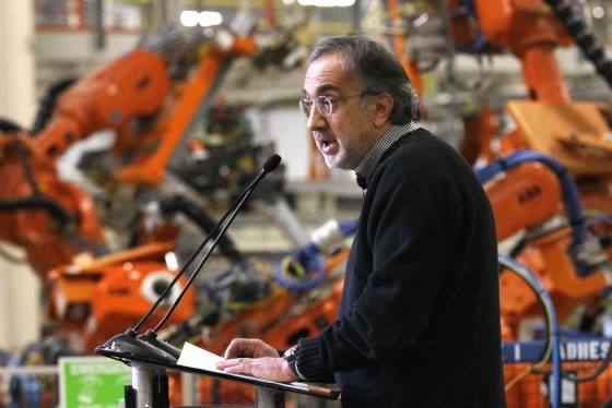 Sergio Marchionne, Chairman and CEO Chrysler Group LLC, announces that Chrysler will add a third shift to begin production of the 2013 Dodge Dart, Thursday, Feb. 2, 2012 at the Belvidere, Ill., plant. (AP Photo/Charles Rex Arbogast)