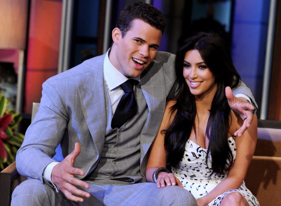 BURBANK, CA - OCTOBER 04: NBA player Kris Humphries (L) and his wife reality TV personality Kim Kardashian appear on the Tonight Show With Jay Leno at NBC Studios on October 4, 2011 in Burbank, California. (Photo by Kevin Winter/NBCUniversal/Getty Images)