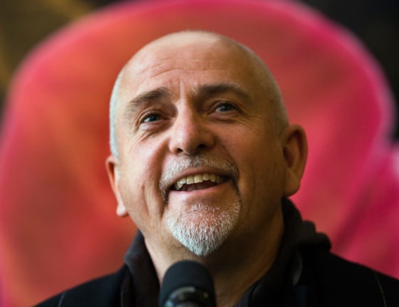 Singer Peter Gabriel speaks to reporters about his Scratch My Back tour at a news conference, Wednesday, April 28, 2010, in Montreal. (AP Photo/The Canadian Press, Ryan Remiorz)
