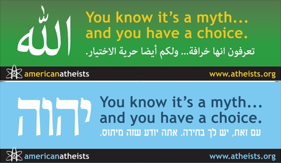 Arabic/English (top) and Hebrew/English (bottom) billboards with a message from American Atheists that are slated to be erected in heavily Jewish and heavily Muslim neighborhoods this week.