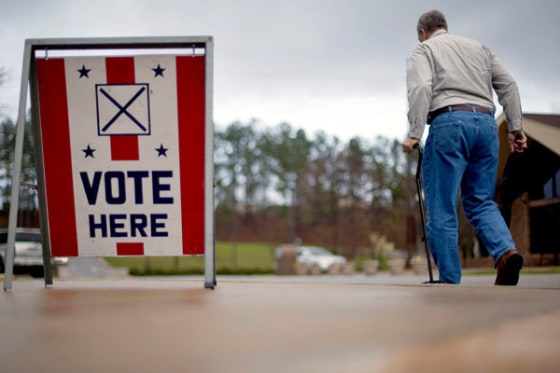 A voter leaving a polling place in Birmingham, Alabama on Tuesday.