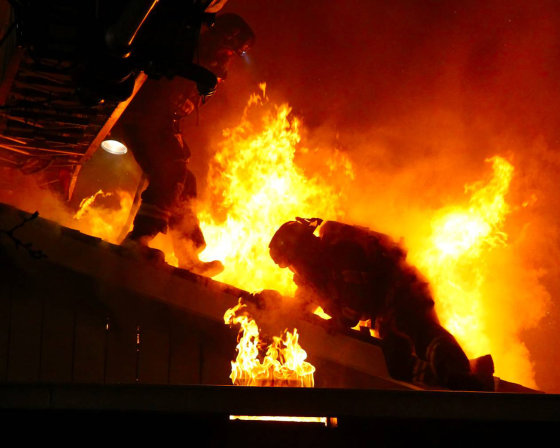 A firefighter was injured in a fourplex fire in West San Jose that displaced nearly 20 residents from their homes this morning, according to San Jose fire officials. A call came in about a fire in the 3700 block of Underwood Drive at 2:43 a.m., according to San Jose fire senior dispatcher Brenda Jaime. One firefighter was injured in the four-alarm blaze. San Jose fire Capt. Mary Gutierrez said the firefighter fell through the roof at 3:08 a.m. and was then hospitalized in stable condition. The firefighter has yet to be released from the hospital, she said. The fire started on the bottom floor and spread upward to the attic, Gutierrez said. All residents were evacuated and the American Red Cross is assisting the 17 displaced resident this morning, Gutierrez said. Gutierrez said a resident on the first floor said they had left a candle unattended, which the captain said is a probable cause of the blaze. The fire was knocked down at 3:38 a.m., however, some crews are still at the scene this morning, according to Gutierrez. Seventy firefighters, including mutual aid assistance from the Santa Clara County Fire Department, responded to the fire this morning, Gutierrez said.