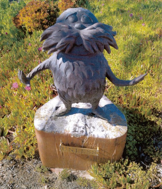 A 300-pound bronze statue of the Lorax, a character from a Dr. Seuss book and movie of the same name, is seen in this San Diego Police handout photo received by Reuters March 27, 2012. The statue has been stolen from the late author's San Diego estate, police said March 27, 2012. The 3-foot-high statue of the Lorax standing on a tree stump with his arms outstretched was reported missing from the hillside property on Monday morning, San Diego Police Lt. Andra Brown said. REUTERS/San Diego Police Department/Handout (UNITED STATES - Tags: CRIME LAW) THIS IMAGE HAS BEEN SUPPLIED BY A THIRD PARTY. IT IS DISTRIBUTED, EXACTLY AS RECEIVED BY REUTERS, AS A SERVICE TO CLIENTS. FOR EDITORIAL USE ONLY. NOT FOR SALE FOR MARKETING OR ADVERTISING CAMPAIGNS