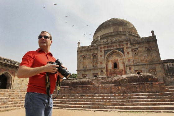 Russia's President Dmitry Medvedev visits local points of interest during his visit to New Delhi March 28, 2012.