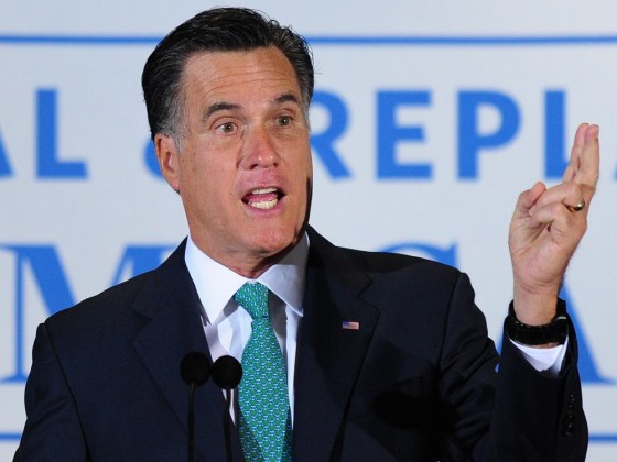 Republican Presidential candidate Mitt Romney speaks during an event at NuVasive, a maker of devices intended to improve spinal care, in San Diego on March 26, 2012 in California.