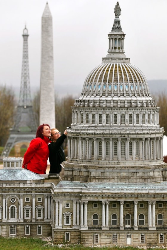 Two visitors look at a model of the U.S. Capitol in the miniature park 'Miniwelt' in Lichtenstein, Germany on March 30.