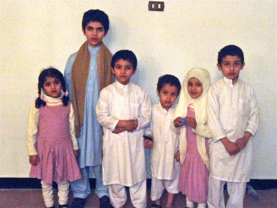 In this photo, taken in Pakistan, Amal and Osama bin Laden's three youngest children (on the right) stand beside three of bin Laden's grandchildren (on the left).