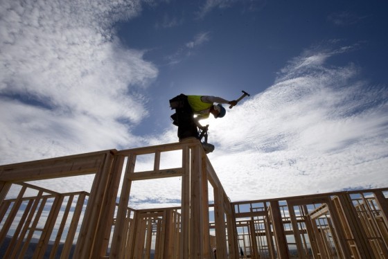 Raising the roof. Housing starts climbed to highest rate in more than four years. Construction worker Elabert Salazar works on a house frame for a new home Friday, Nov. 16, 2012, in Chula Vista, Calif.
