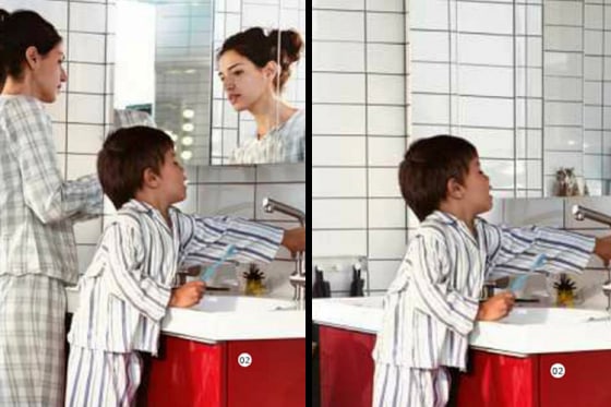 Now you see her. Now you don't. The image on the left appeared in Ikea's Swedish catalogue. The same image, sans the woman, in the Saudi Arabian catalogue.