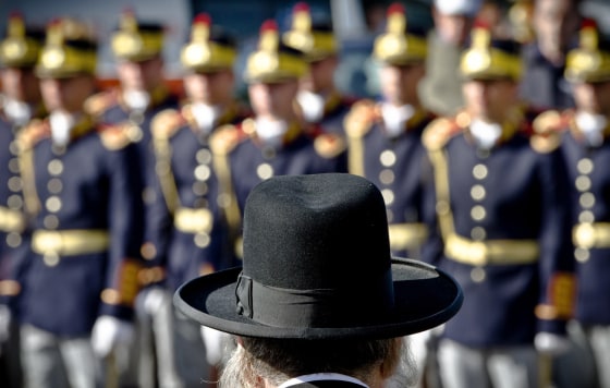 Rabbi Rafael Schaffer attends National Holocaust Remembrance Day commemorations at the Holocaust memorial in Bucharest, Romania, Oct. 10.