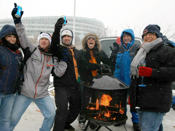 Chicago bears fans tailgate prior to the game between the New England Patriots against the Chicago Bears at Soldier Field on Dec. 12 in Chicago, Illinois.