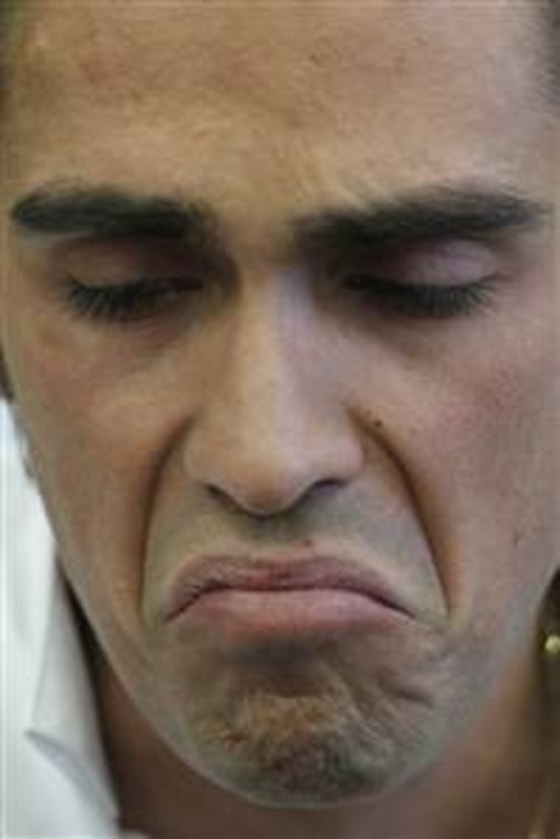 Top cyclist Alberto Contador is clearly very sad about the tainted beef that made him fail a drug test.
