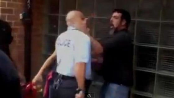 A video uploaded to YouTube shows a Philadelphia police officer beating John Scrivano, 43, after Scrivano slapped the officer first.