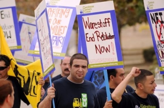 Warehouse workers on strike last month against NFI.