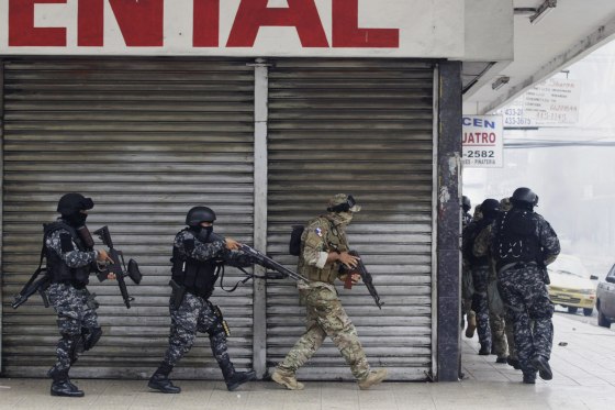 Police special forces take positions during a protest in Colon City, Panama, Oct. 19.