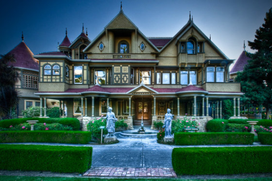 Winchester Mystery House in San Jose, Calif., took 38 years to build and includes twisting and turning hallways, dead ends and secret panels.
