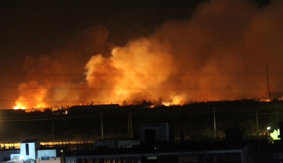 A picture made available on Oct. 24, 2012 shows a fire following an explosion at Yarmouk military factory in Khartoum, Sudan. The fire has been contained, but it is still unclear what triggered the explosion.