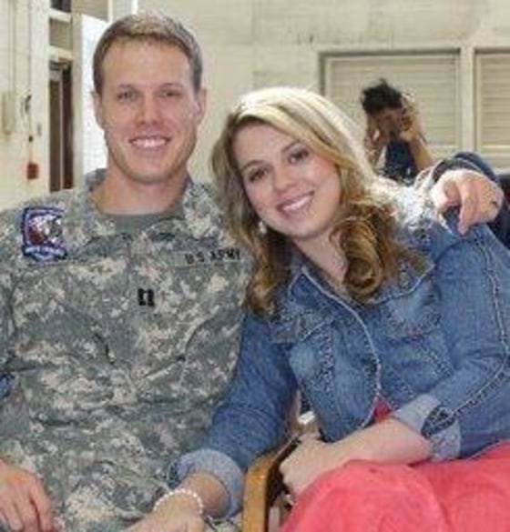 Ian Morrison and Rebecca Morrison, taken at Fort Hood in Texas the day he deployed to Iraq as an Army Apache helicopter pilot. He flew 70 missions in Iraq. In March this year, Ian Morrison committed suicide in Texas at age 26.
