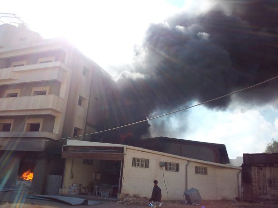 Smoke from what activists say was a missile fired by a Syrian Air Force fighter jet loyal to Syria's President Bashar al-Assad is seen in Erbeen, near Damascus, Oct. 28.