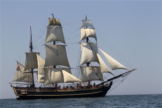 The tall ship HMS Bounty sails on Lake Erie off Cleveland.
