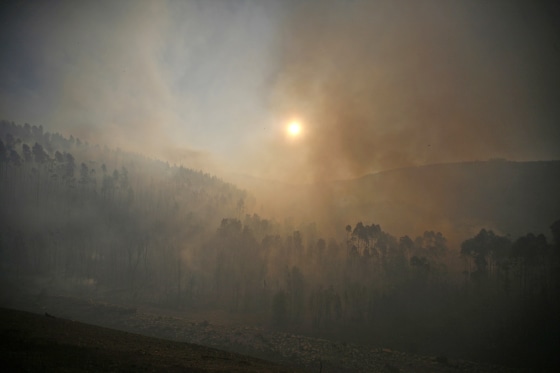 Smoke from a forest fire fills the air in Alvaiazere, near Ourem, Portugal, on Sept. 4.