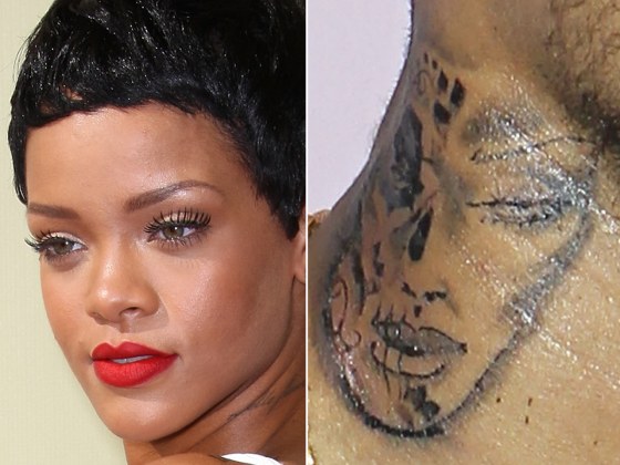 Singer Chris Broiwn has a new tattoo that many think resembles his former girlfriend, Rihanna, seen at left in 2012.