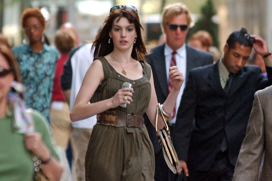Actress Anne Hathaway films a scene for