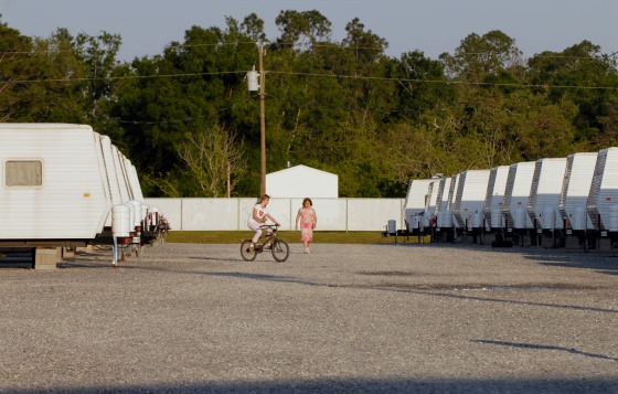 File photo shows a FEMA trailer park near Highway 90 in Bay St. Louis, Miss., in 2007.