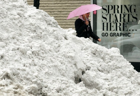 A forecaster said spring should finally arrive this week, after prolonged wintery weather brought scenes like these in mid-March in Boston.