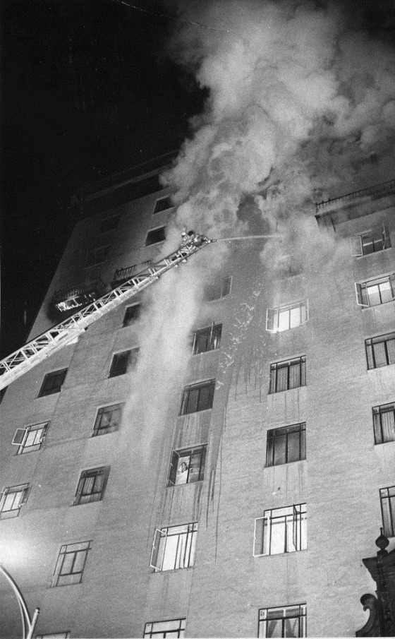In a Dec. 20, 1970, file photo, Tucson, Ariz., firefighters battle the Pioneer International Hotel fire that resulted in 29 deaths.