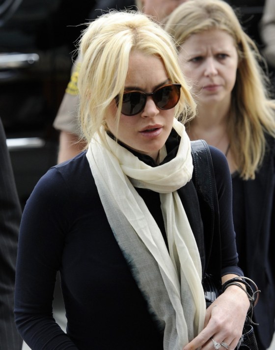Lindsay Lohan arrives for a hearing at the Airport Branch Courthouse in Los Angeles on April 22.