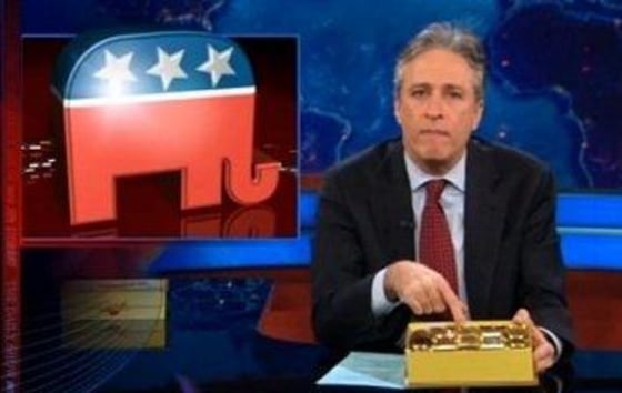 \"Daily Show\" host Jon Stewart didn't see the final Iowa results before taping, but somehow he knew Romney would win.