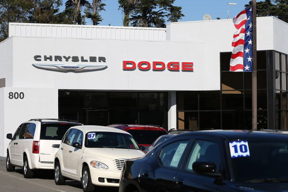 Cars are displayed on the sales lot of a Chrysler dealership on Jan. 3, 2013, in Colma, Calif. Chrysler posted its strongest January sales since 2008.