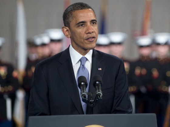 President Barack Obama speaks during an Armed Forces Farewell Tribute in honor of outgoing Secretary of Defense Leon Panetta at Joint Base Myer-Henderson in Arlington, Va., Feb. 8, 2013.