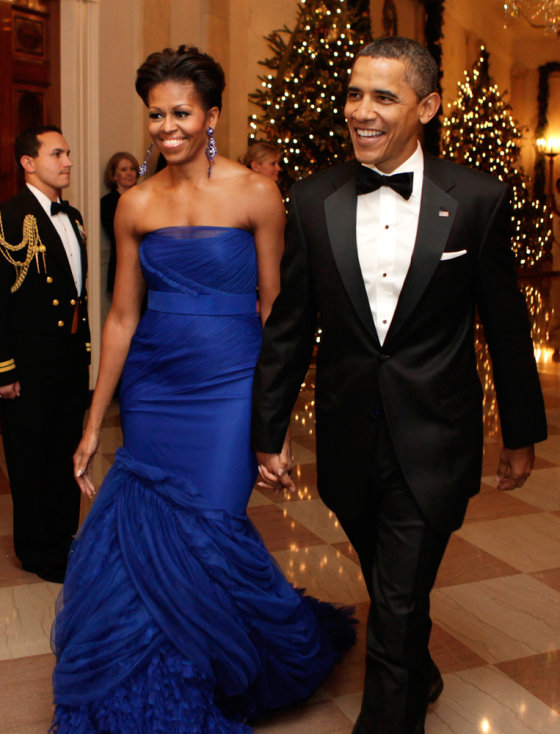 Michelle Obama dazzles in blue gown ... and flats