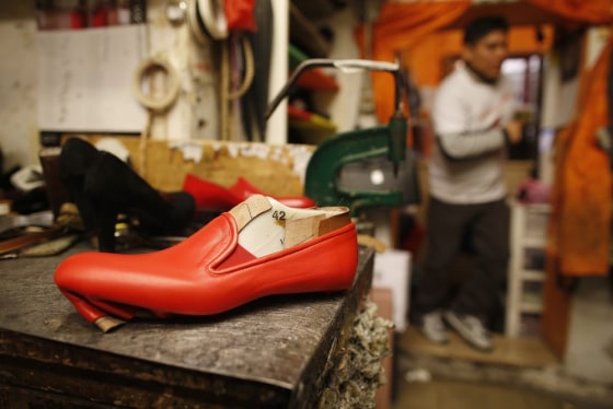 Shoemaker Antonio Arellano, whose customers include Pope Benedict XVI, in his shop in downtown Rome.